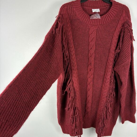 Wonderly Fringe Sweater Pullover Maroon XL Western Bohemian Hippie Festival NWT - Picture 3 of 8